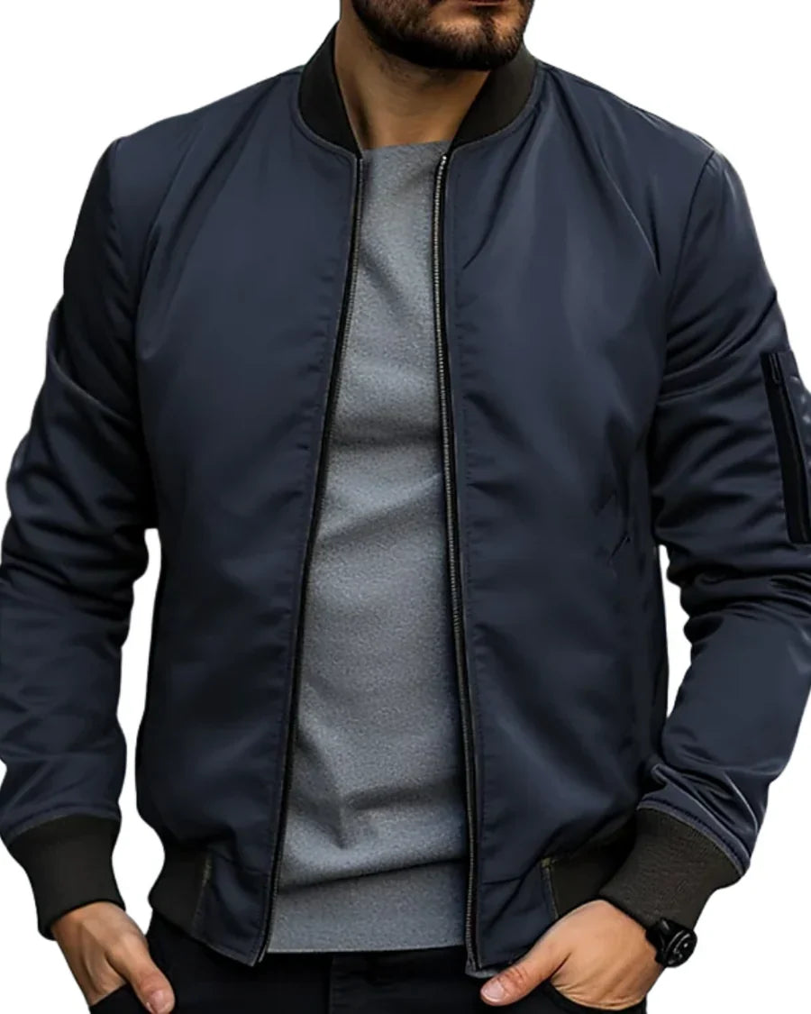 Veste bomber homme | Coupe ajustée, col et poignets côtelés | Tissu léger respirant, style casual chic