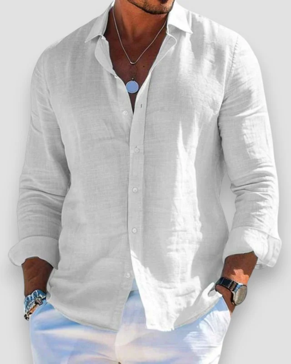 Chemise homme manches longues | Col classique, coupe ajustée | Manches retroussables, boutonnage intégral, coloris unis