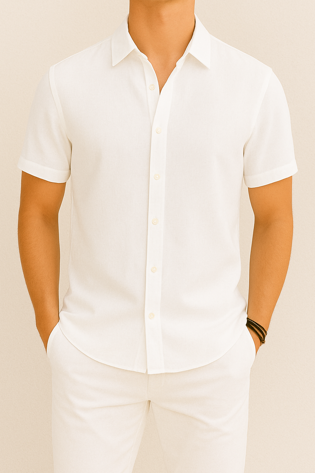Chemise homme manches courtes | Coupe droite, col classique | Boutonnage intégral, respirante, tailles S à XXL