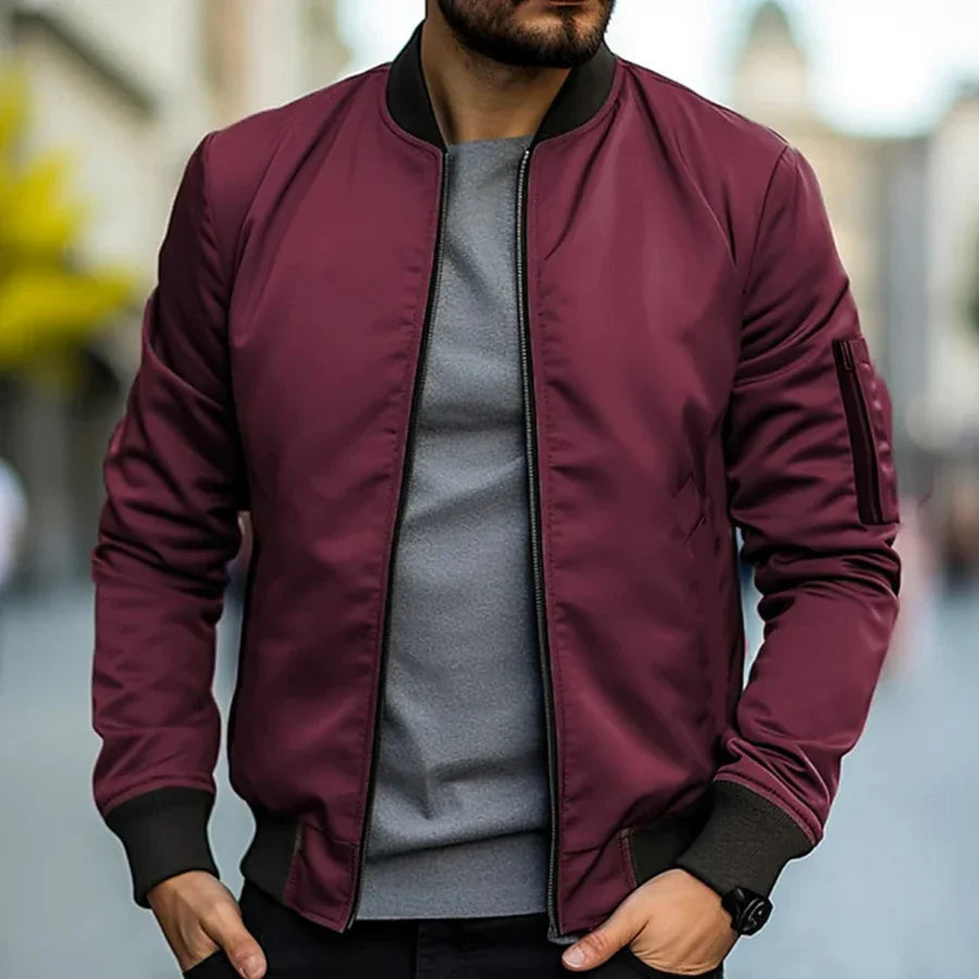 Veste bomber homme | Coupe ajustée, col et poignets côtelés | Tissu léger respirant, style casual chic