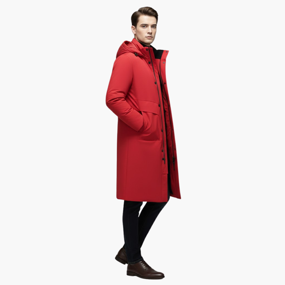 Manteau homme long avec capuche et fermeture zippée