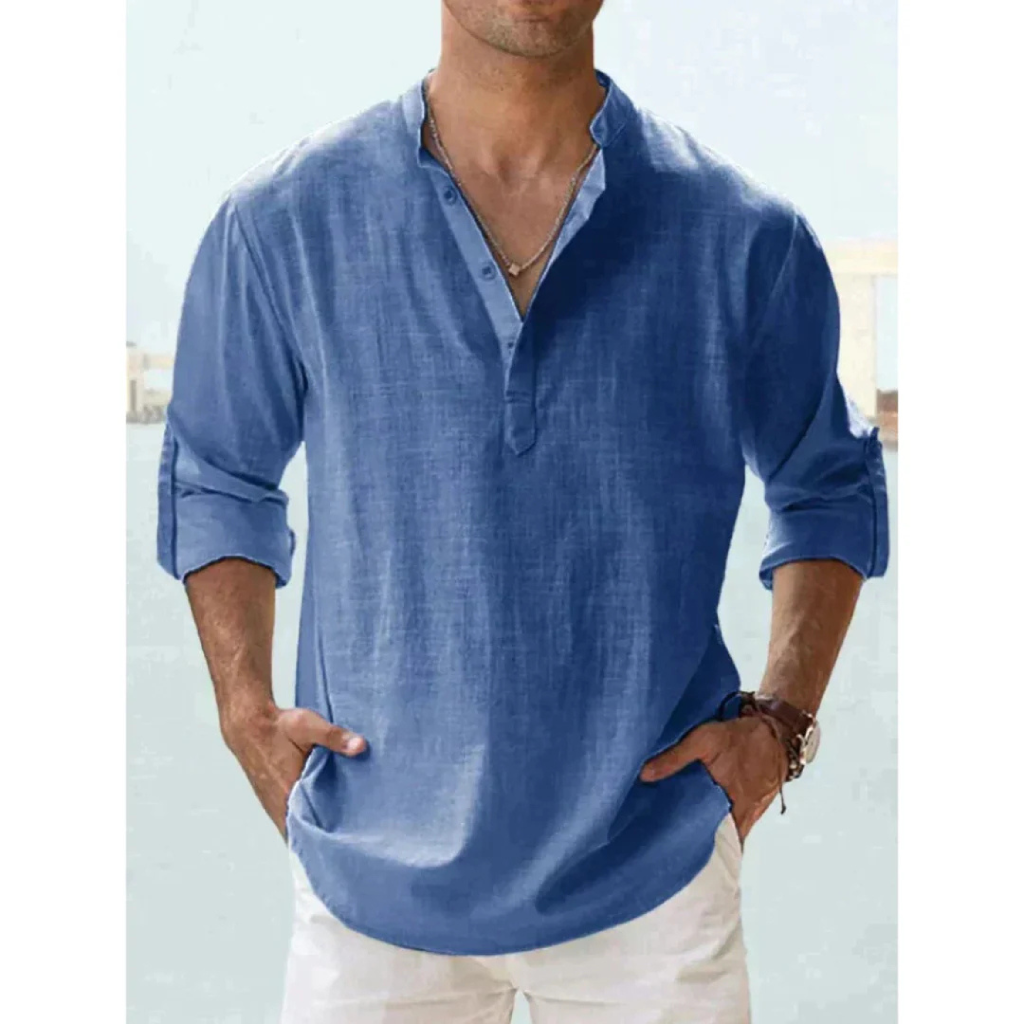 Chemise homme manches longues | Coupe droite respirante, col boutonné | Légère, coloris unis, tailles S à XXL