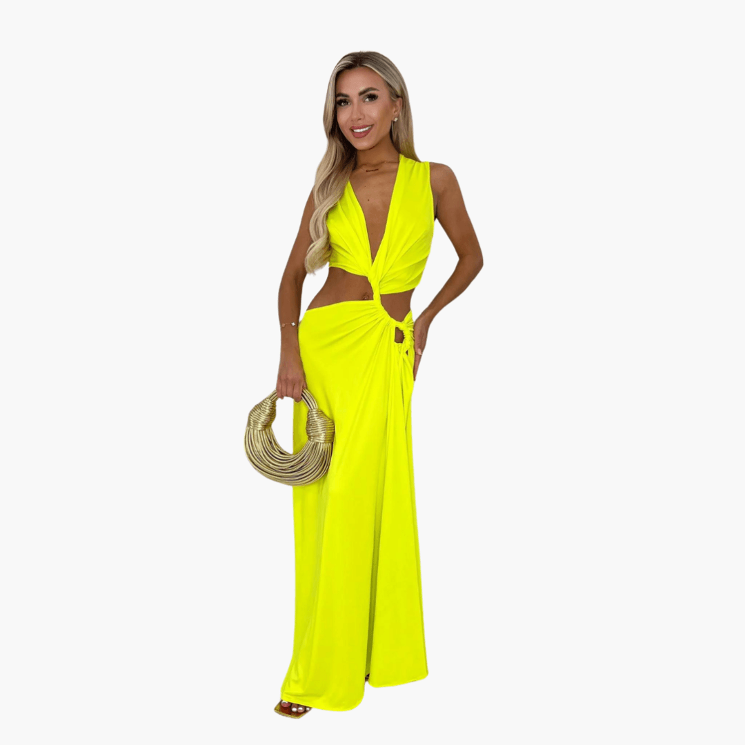 Abito estivo donna con intagli, scollo a V, spacco laterale