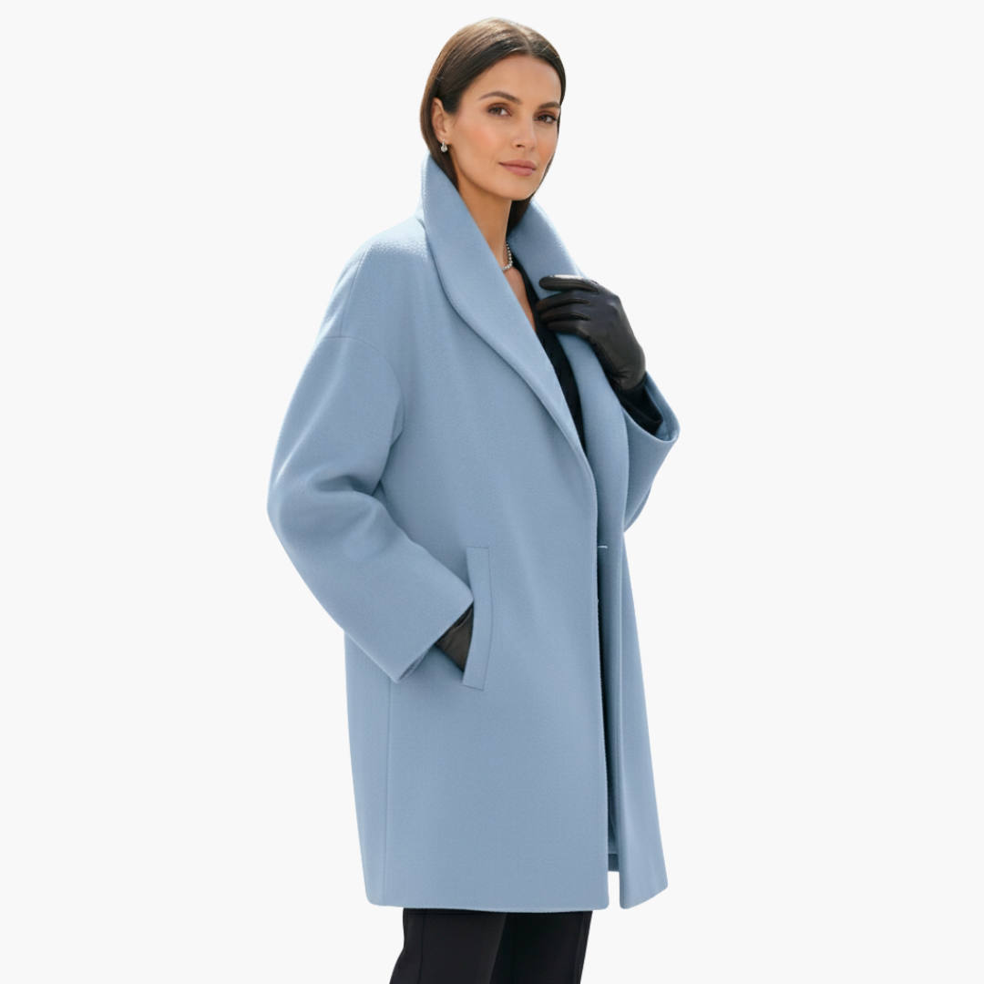 Manteau femme mi-long avec large col ouvert