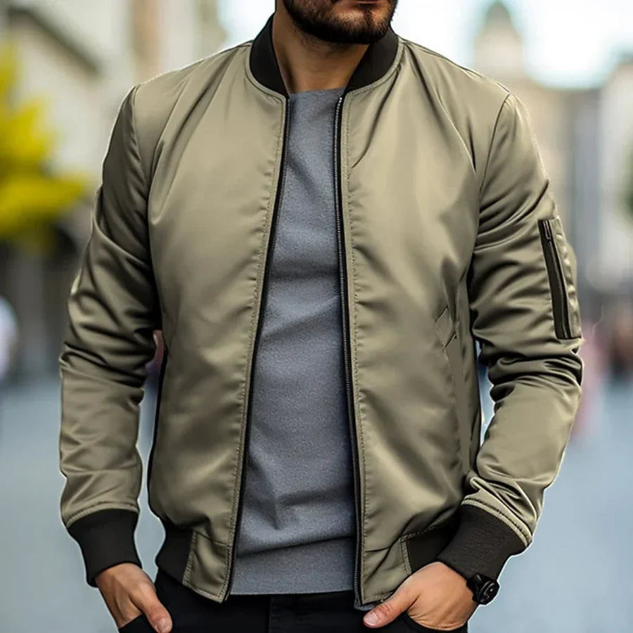 Veste bomber homme | Coupe ajustée, col et poignets côtelés | Tissu léger respirant, style casual chic