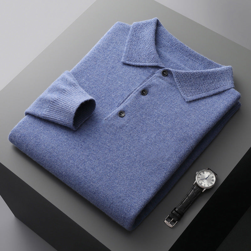 Polo homme manches longues | Col polo classique, patte trois boutons | Chaleur légère pour hiver et mi saison