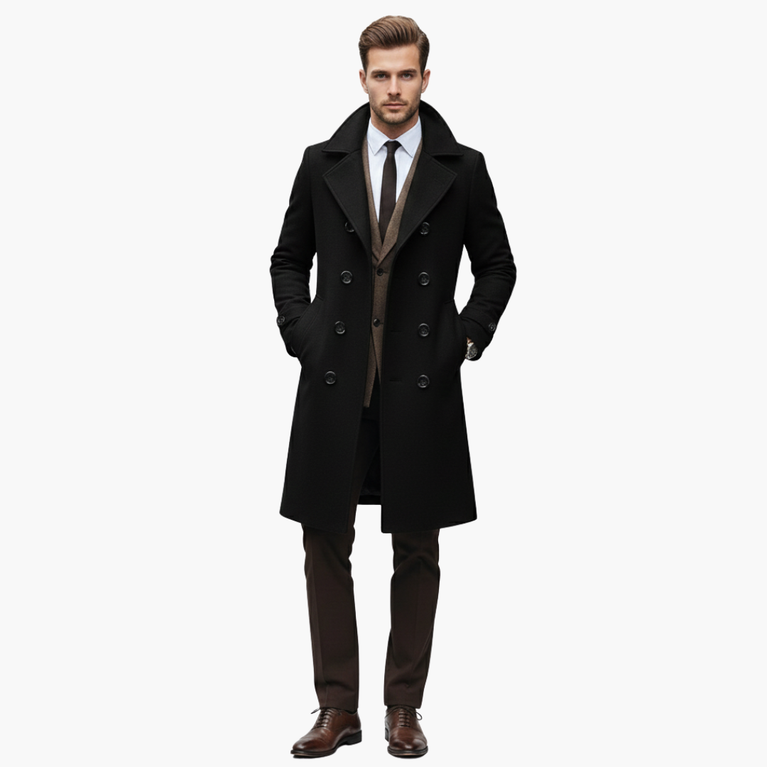 Manteau homme long avec col à revers et boutons
