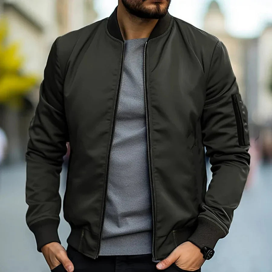 Veste bomber homme | Coupe ajustée, col et poignets côtelés | Tissu léger respirant, style casual chic