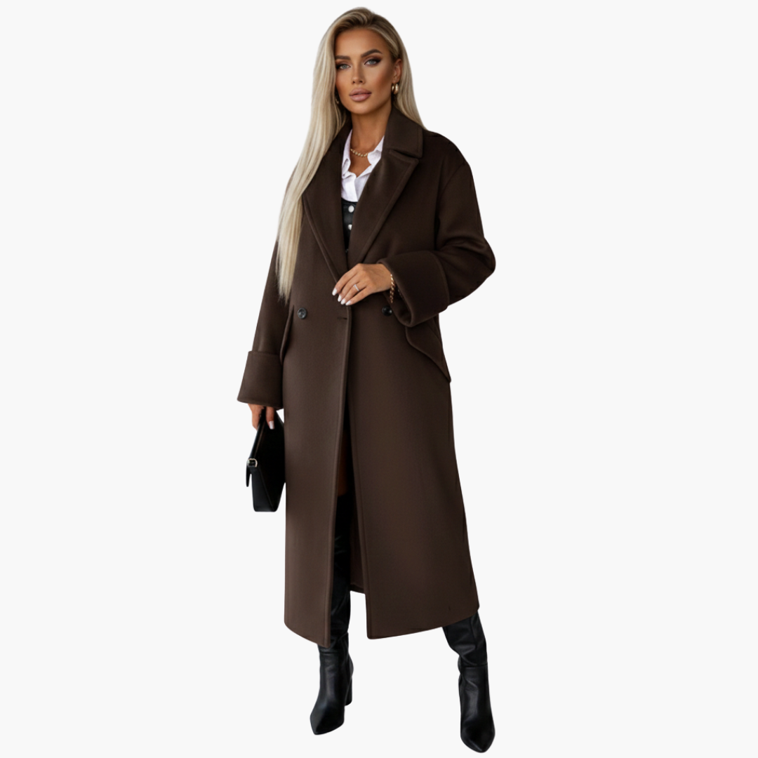 Manteau long pour femme avec col à revers et fermeture à boutons