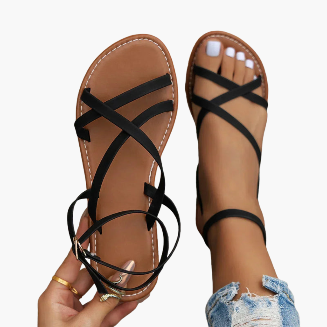 Women's Sandals with Crossed Straps and Ankle Closure