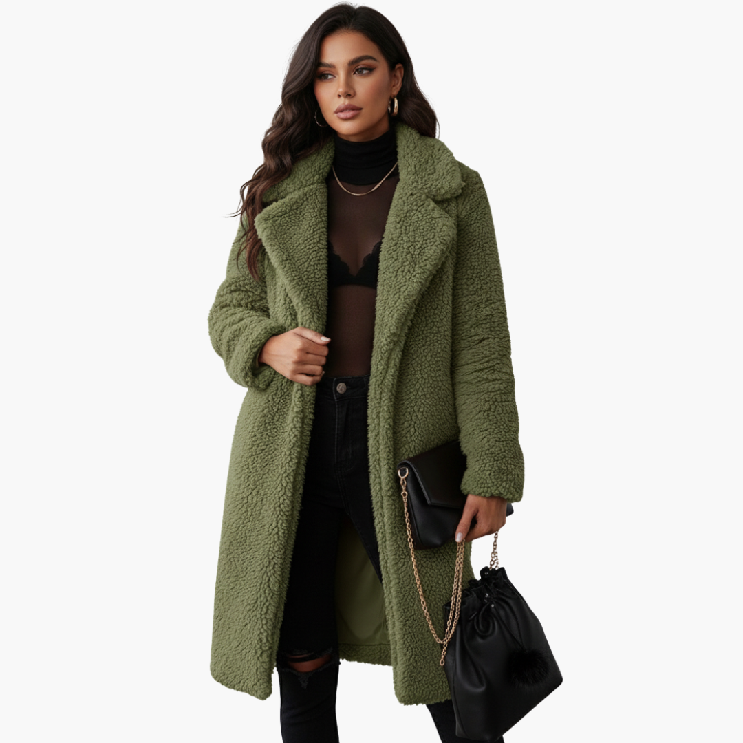 Veste longue femme avec large revers