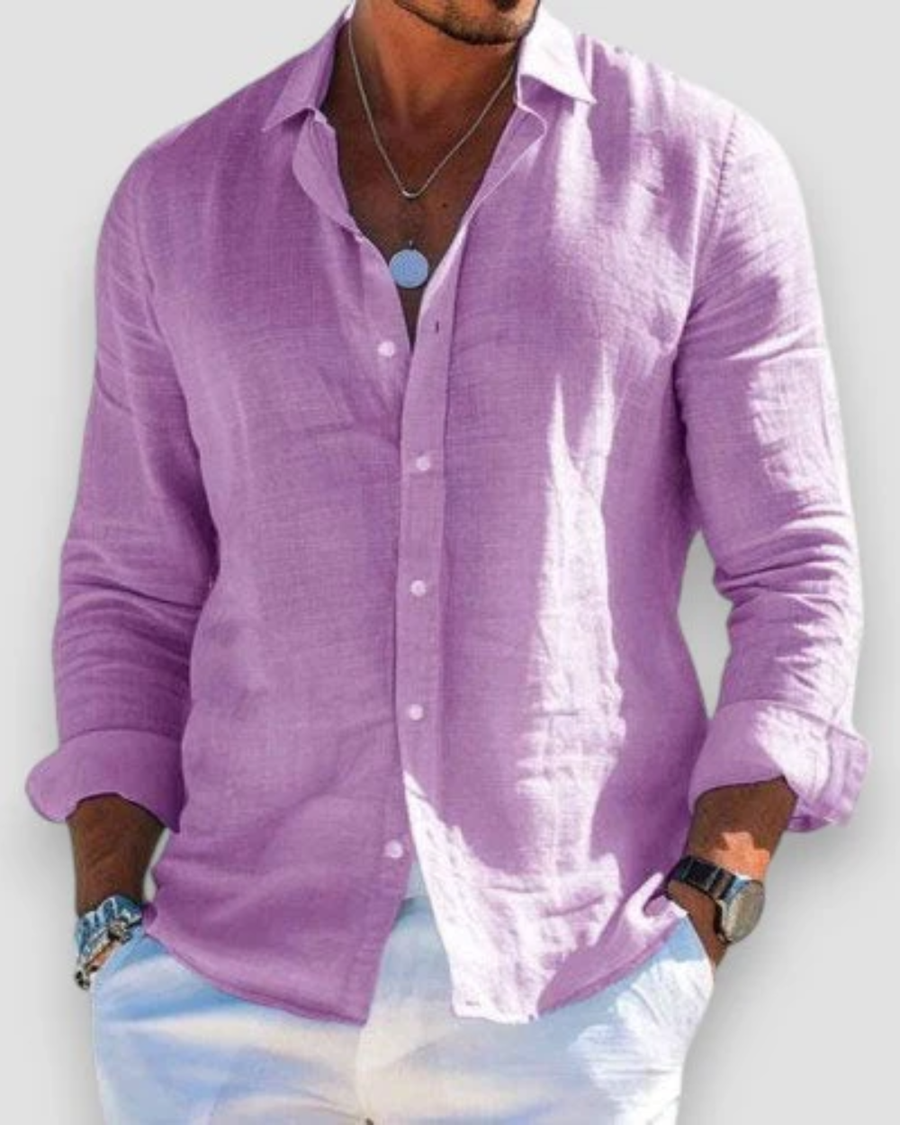 Chemise homme manches longues | Col classique, coupe ajustée | Manches retroussables, boutonnage intégral, coloris unis