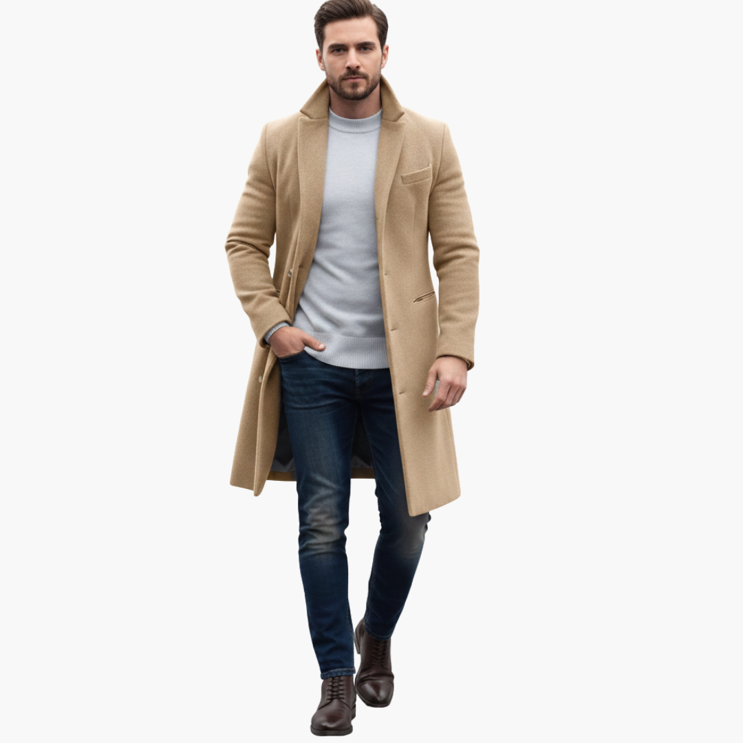 Manteau homme long avec col classique et boutons
