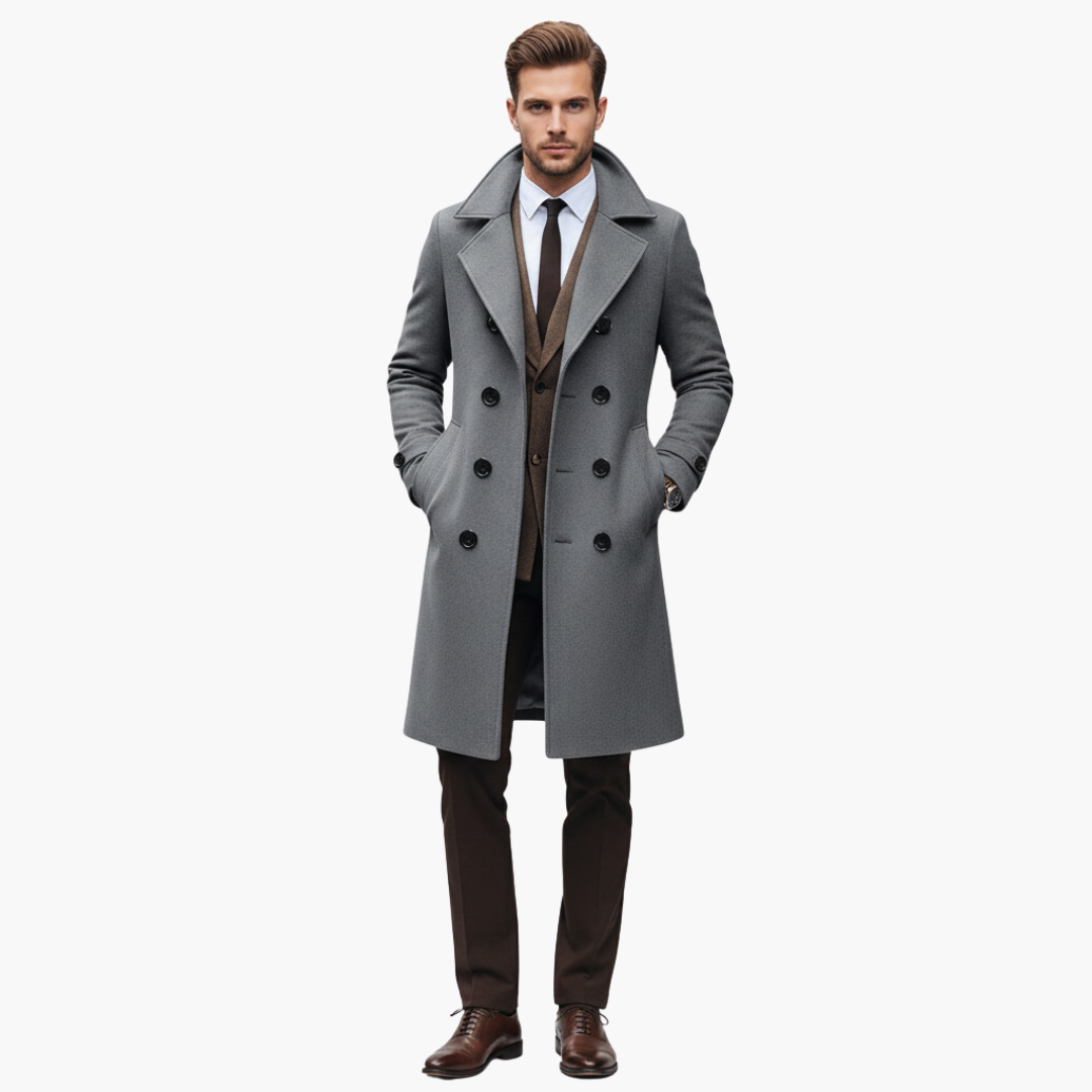 Manteau homme long avec col à revers et boutons