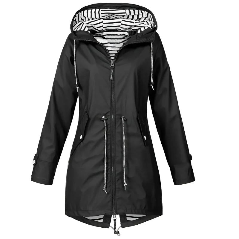 Veste femme coupe-vent déperlante | Longue, capuche réglable | Protection légère pluie et vent