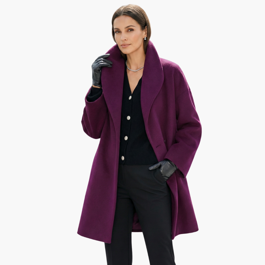 Manteau femme mi-long avec large col ouvert