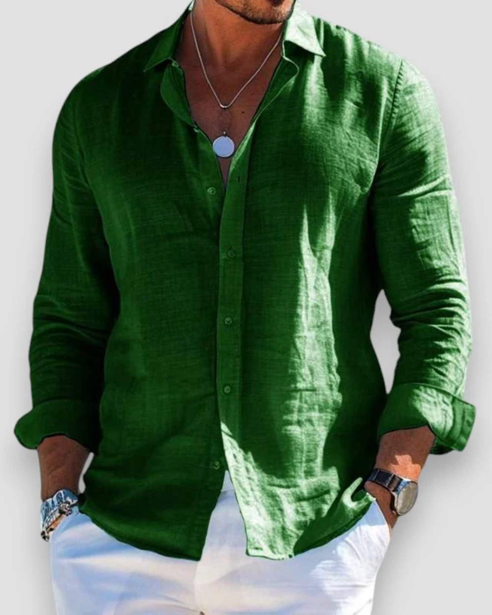 Chemise homme manches longues | Col classique, coupe ajustée | Manches retroussables, boutonnage intégral, coloris unis
