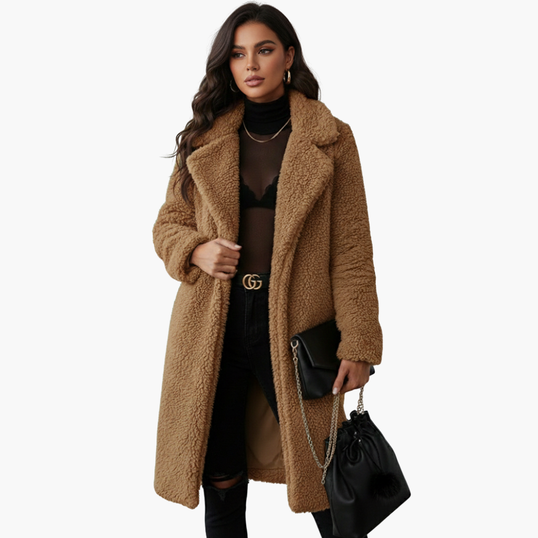 Veste longue femme avec large revers