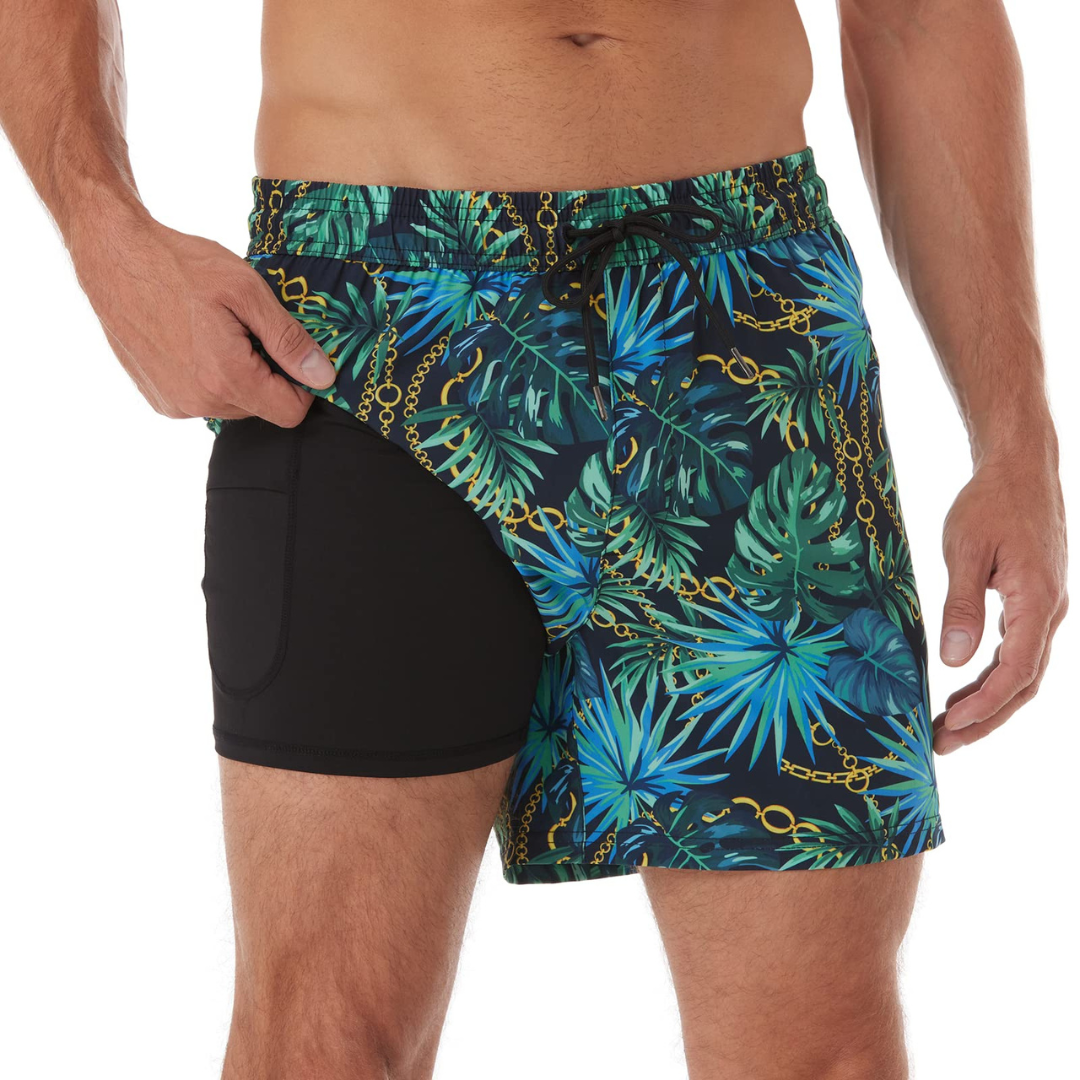 Calções de banho para homens com bolsos laterais