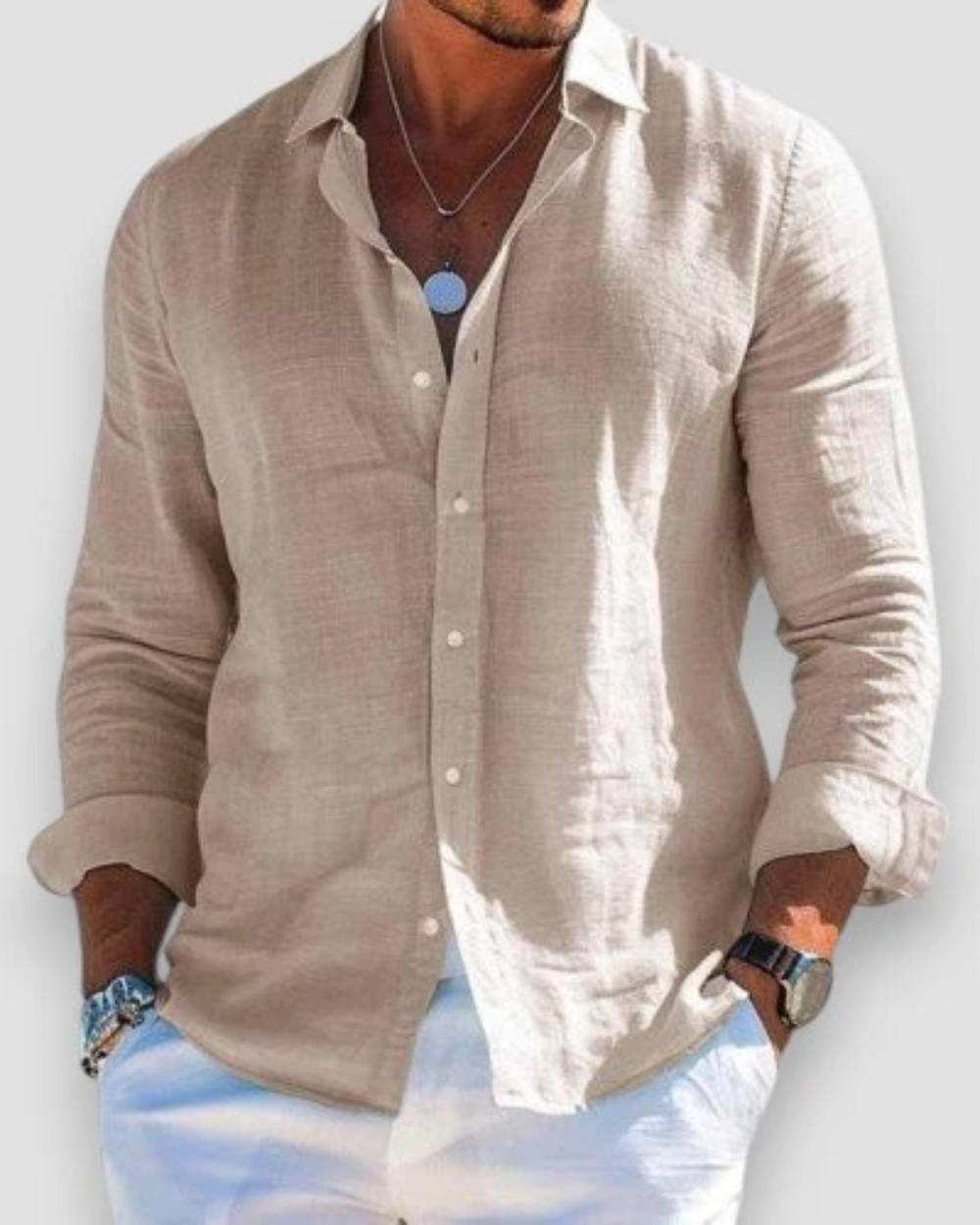 Chemise homme manches longues | Col classique, coupe ajustée | Manches retroussables, boutonnage intégral, coloris unis