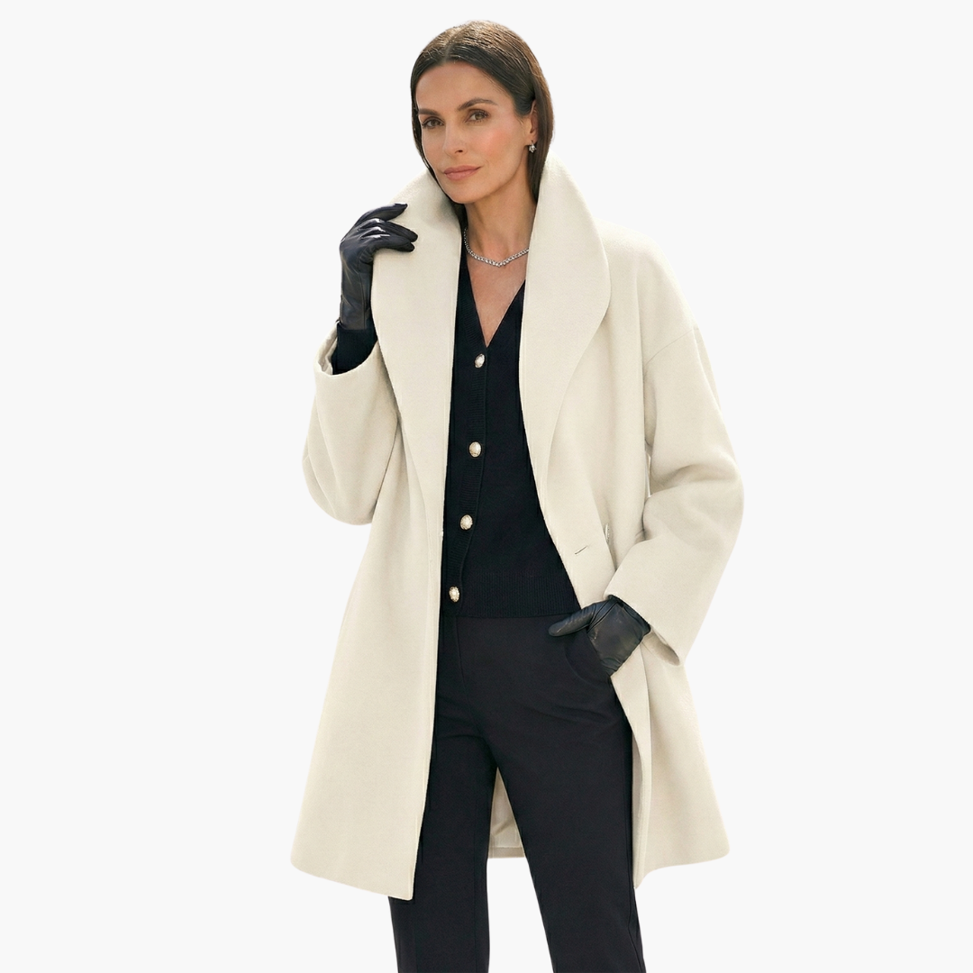 Manteau femme mi-long avec large col ouvert