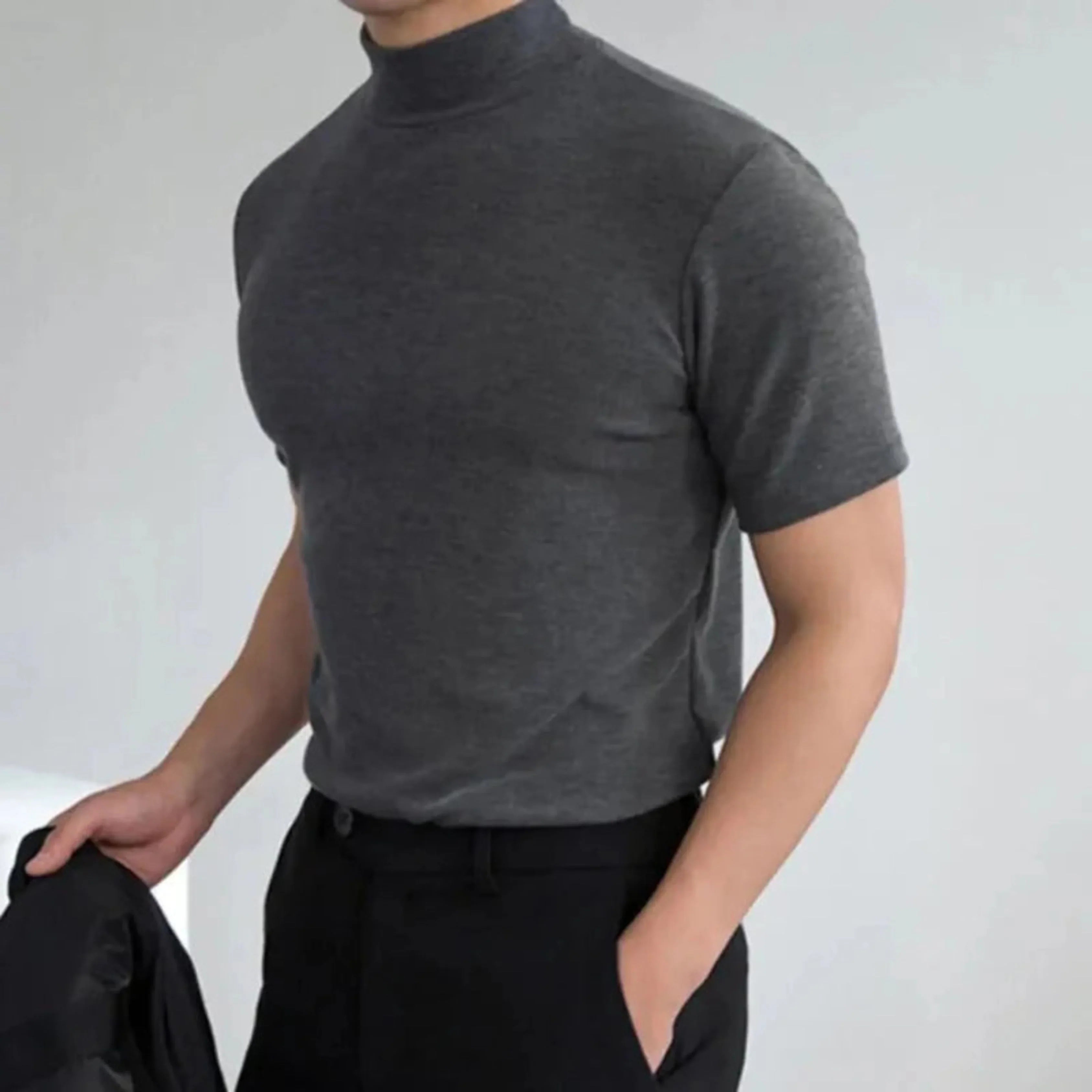 T shirt homme col haut | Coupe ajustée, respirant | Confort durable, coloris unis, tailles S à 4XL