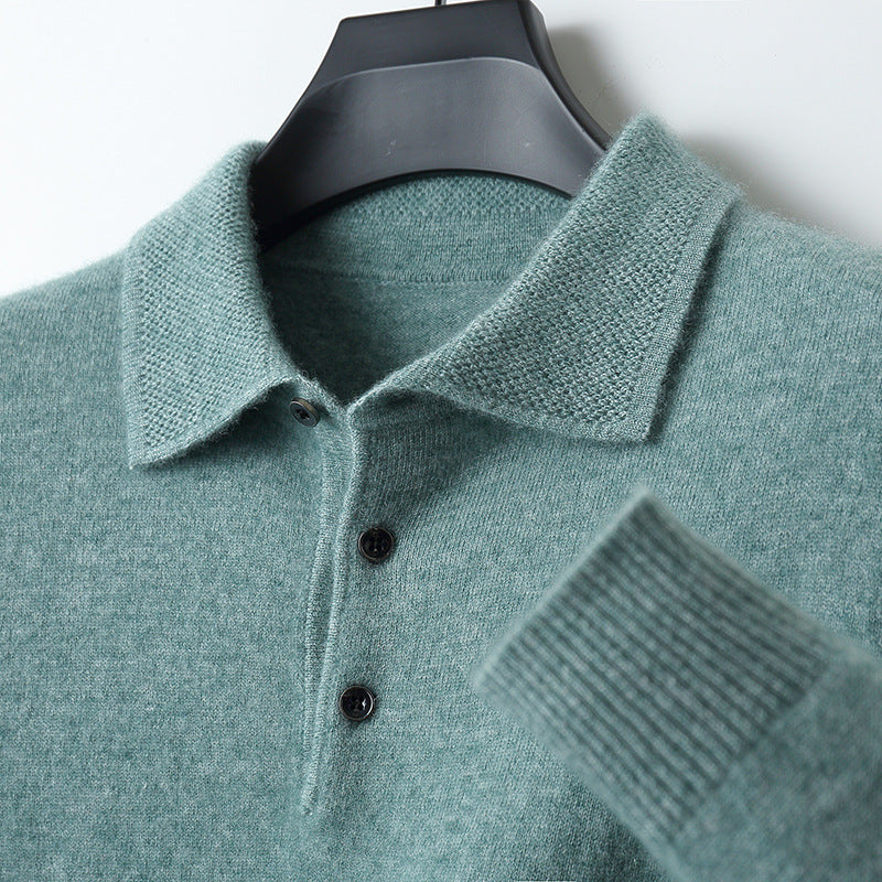 Polo homme manches longues | Col polo classique, patte trois boutons | Chaleur légère pour hiver et mi saison