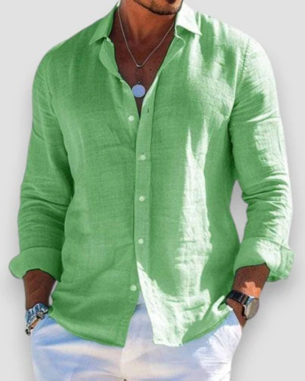 Chemise homme manches longues | Col classique, coupe ajustée | Manches retroussables, boutonnage intégral, coloris unis