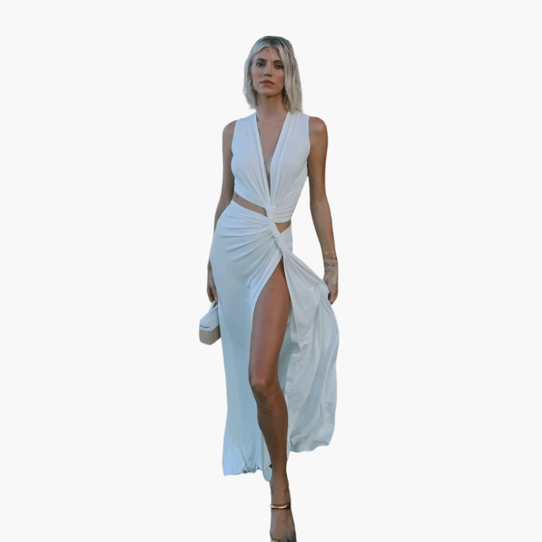 Abito estivo donna con intagli, scollo a V, spacco laterale