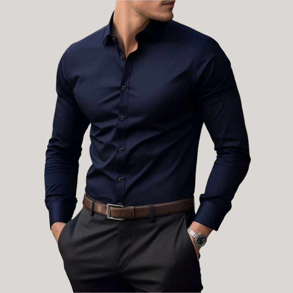 Chemise homme slim fit manches longues, tissu extensible respirant
