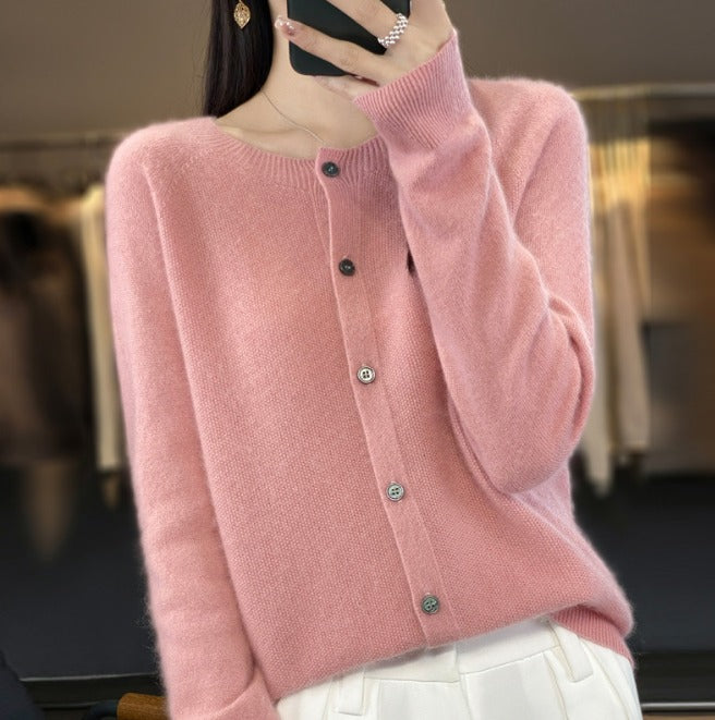 Gilet Femme En Maille Douce | Cardigan Chaud À Col Rond Pour L’Hiver