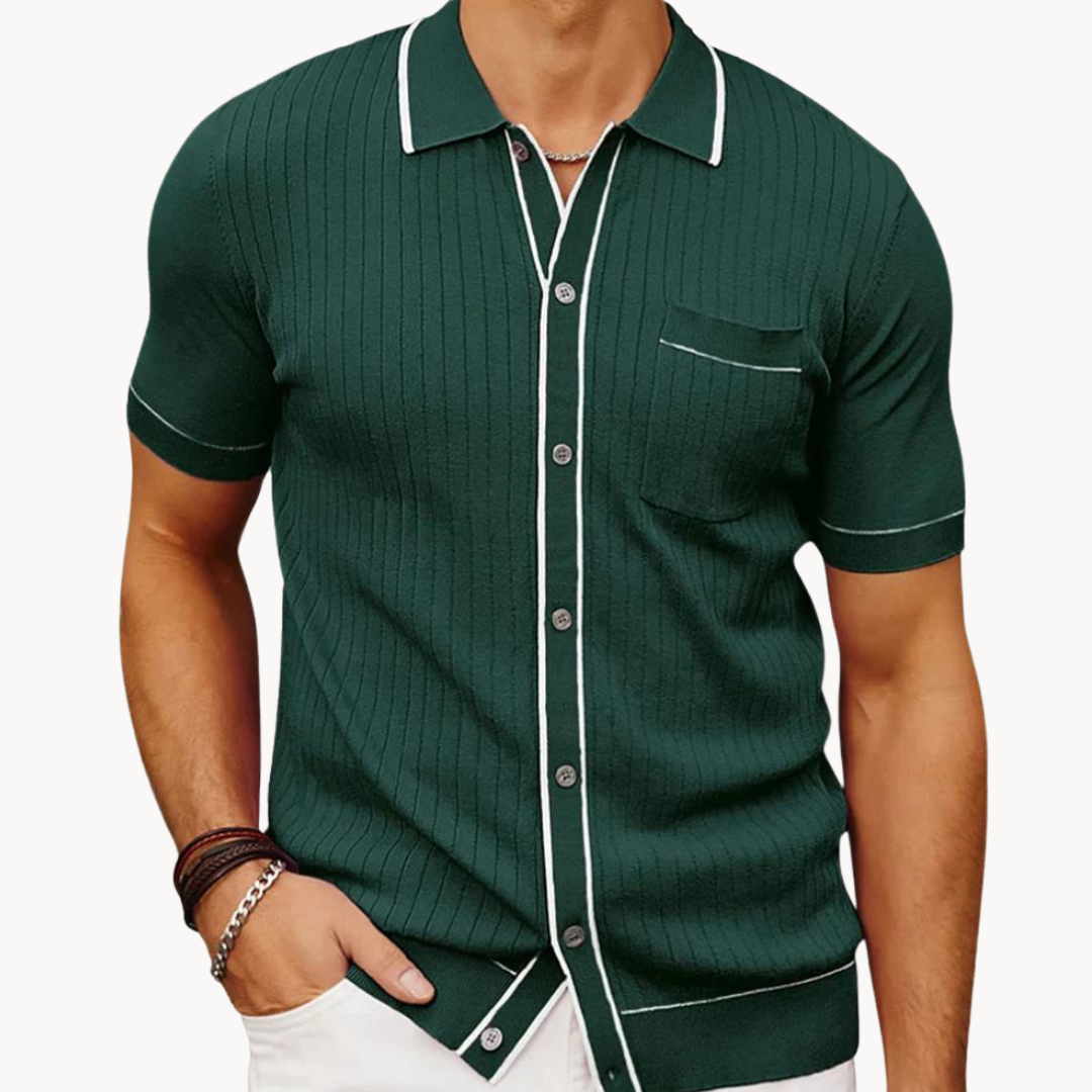 Polo Classique en Maille – Col Pointu, Boutonnage Intégral