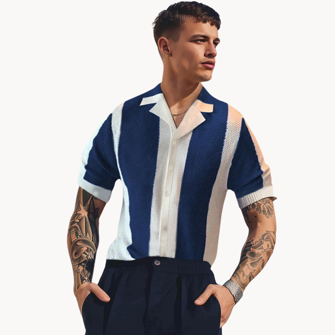Chemise homme Mariner à rayures | Coupe décontractée, col classique | Boutonnage intégral, style estival respirant