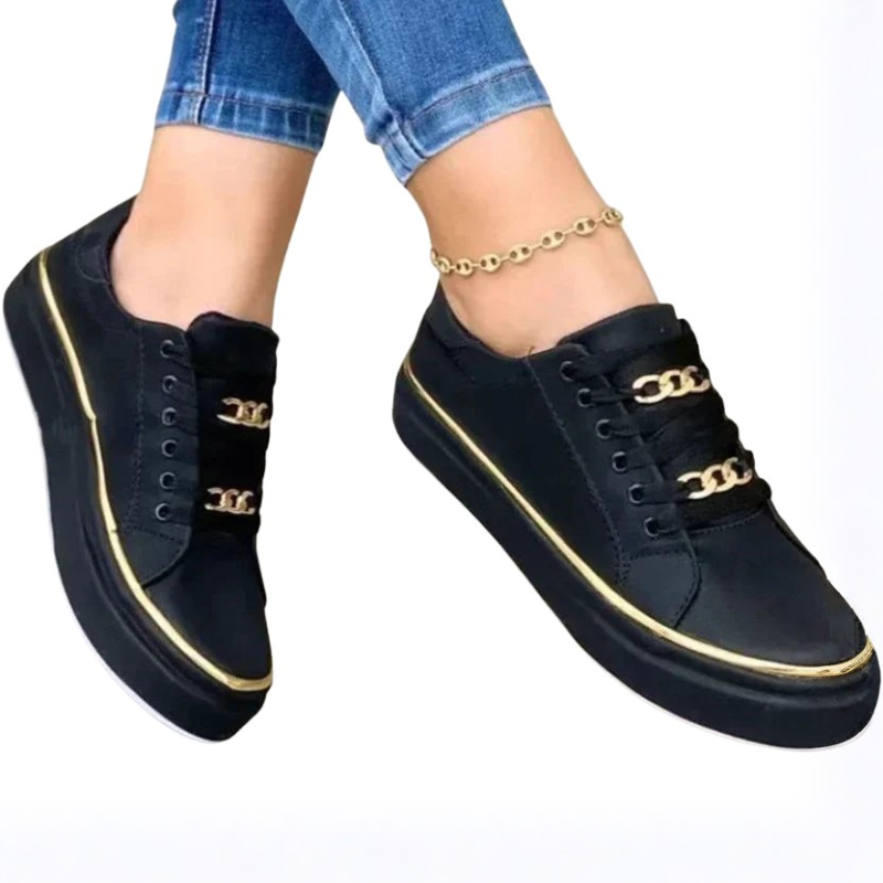 Baskets à lacets pour femme avec détail chaîne et semelle plate