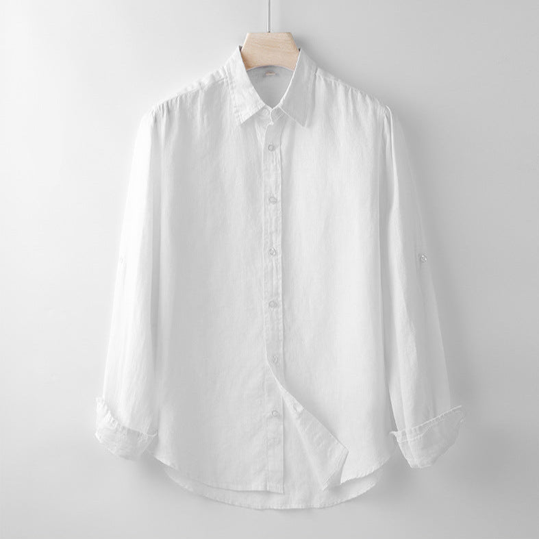 Chemise homme blanche | Col français, manches longues | Coupe droite respirante, boutonnage intégral