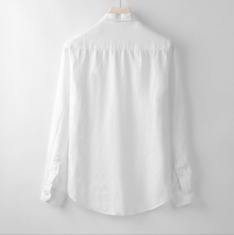 Chemise homme blanche | Col français, manches longues | Coupe droite respirante, boutonnage intégral