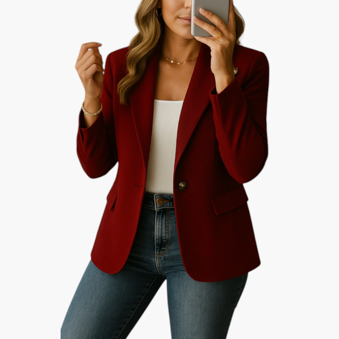 Blazer Femme avec Fermeture Bouton et Poches à Rabat
