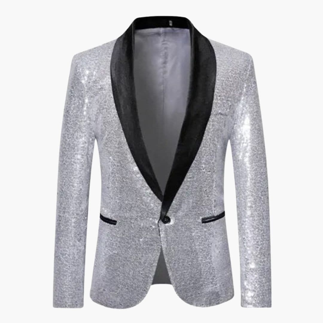 Blazer Homme Habillé à Sequins avec Col Châle