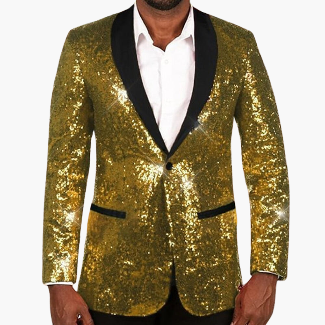 Blazer à paillettes pour homme avec revers contrasté et manches longues