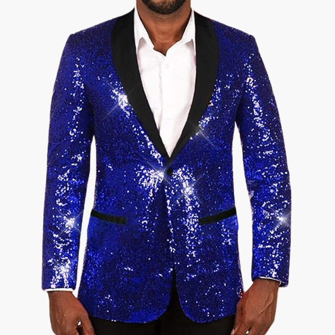 Blazer à paillettes pour homme avec revers contrasté et manches longues