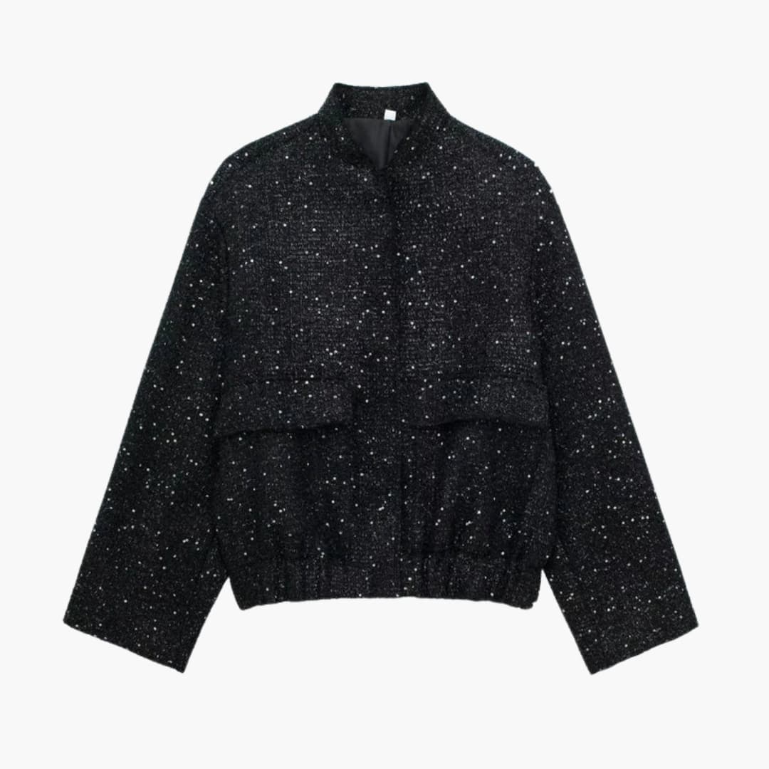 Blazer à sequins pour femme avec ouverture avant et épaules structurées pour soirées et événements