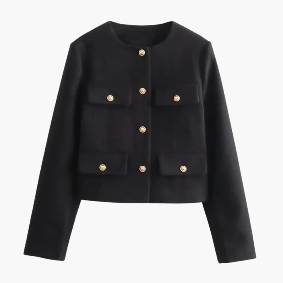 Blazer femme court à col rond avec poches à rabat