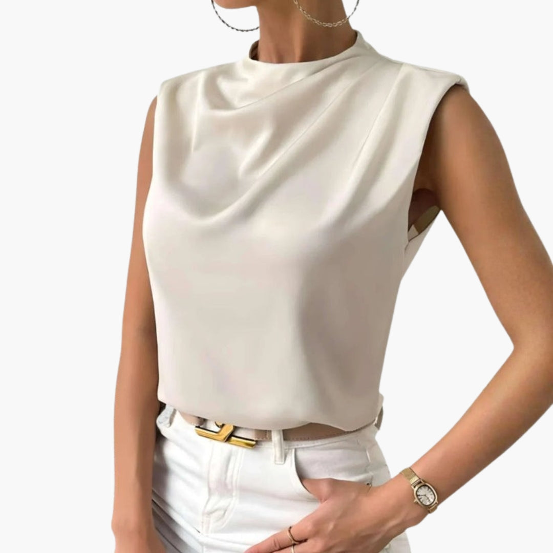 Blouse Femme Sans Manches avec Encolure Ronde et Coupe Fluide