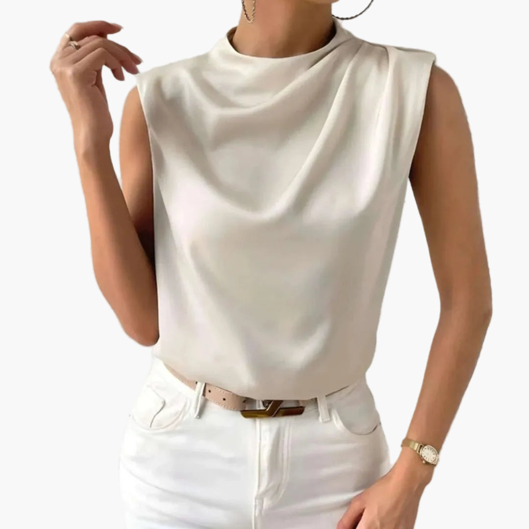 Blouse Femme Sans Manches avec Encolure Ronde et Coupe Fluide