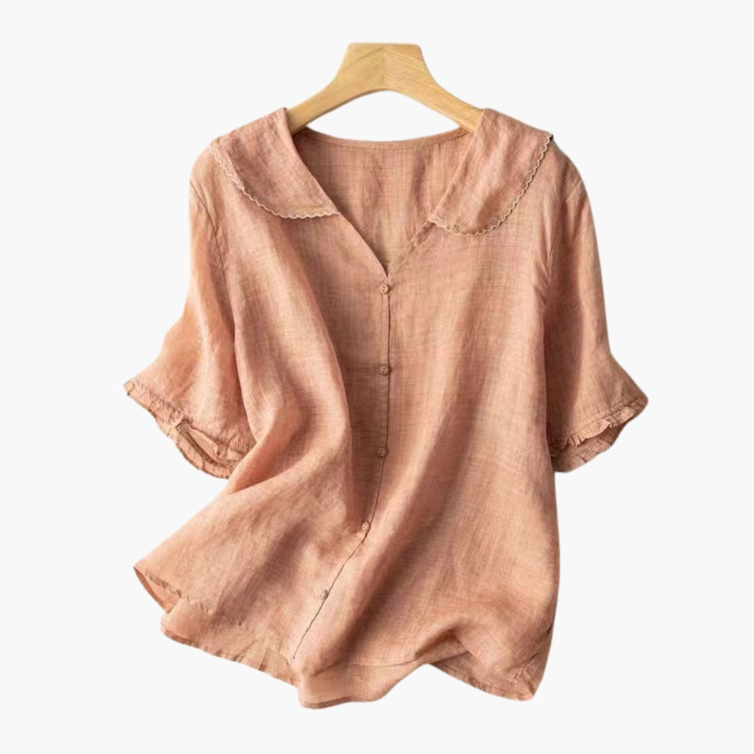 Blouse Femme a Fermeture Boutonnée et Col Festonné
