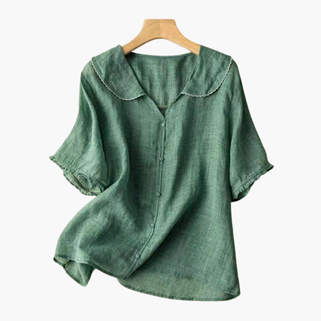 Blouse Femme a Fermeture Boutonnée et Col Festonné