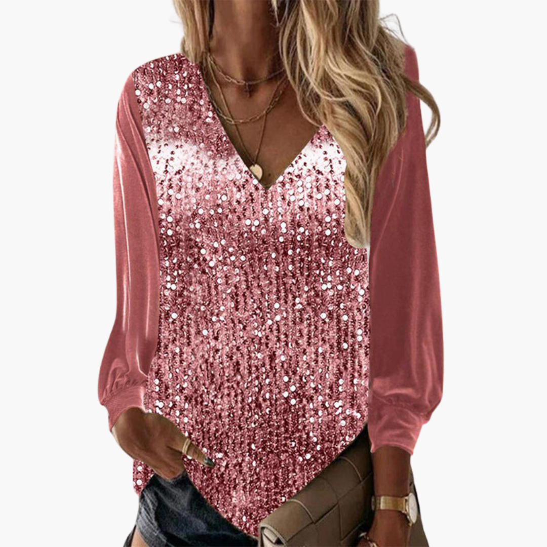 Blouse à col en V avec détails en sequins pour femme