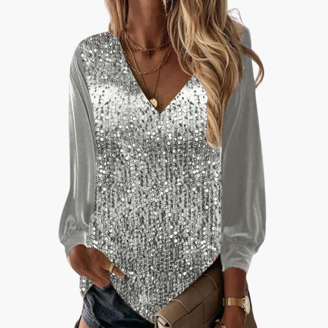 Blouse à col en V avec détails en sequins pour femme