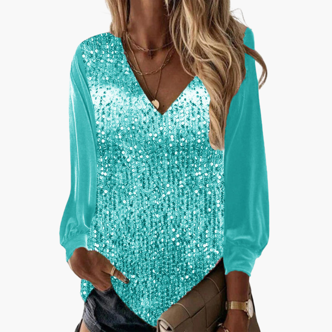 Blouse à col en V avec détails en sequins pour femme