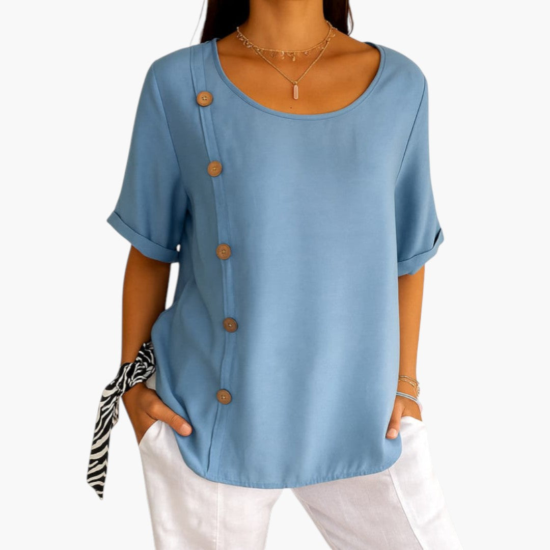 Camicia da donna con scollo rotondo e bottoni laterali